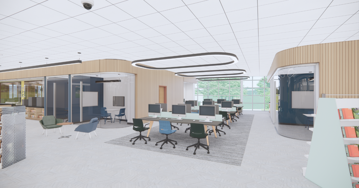 architectural rendering of the computer and study room area