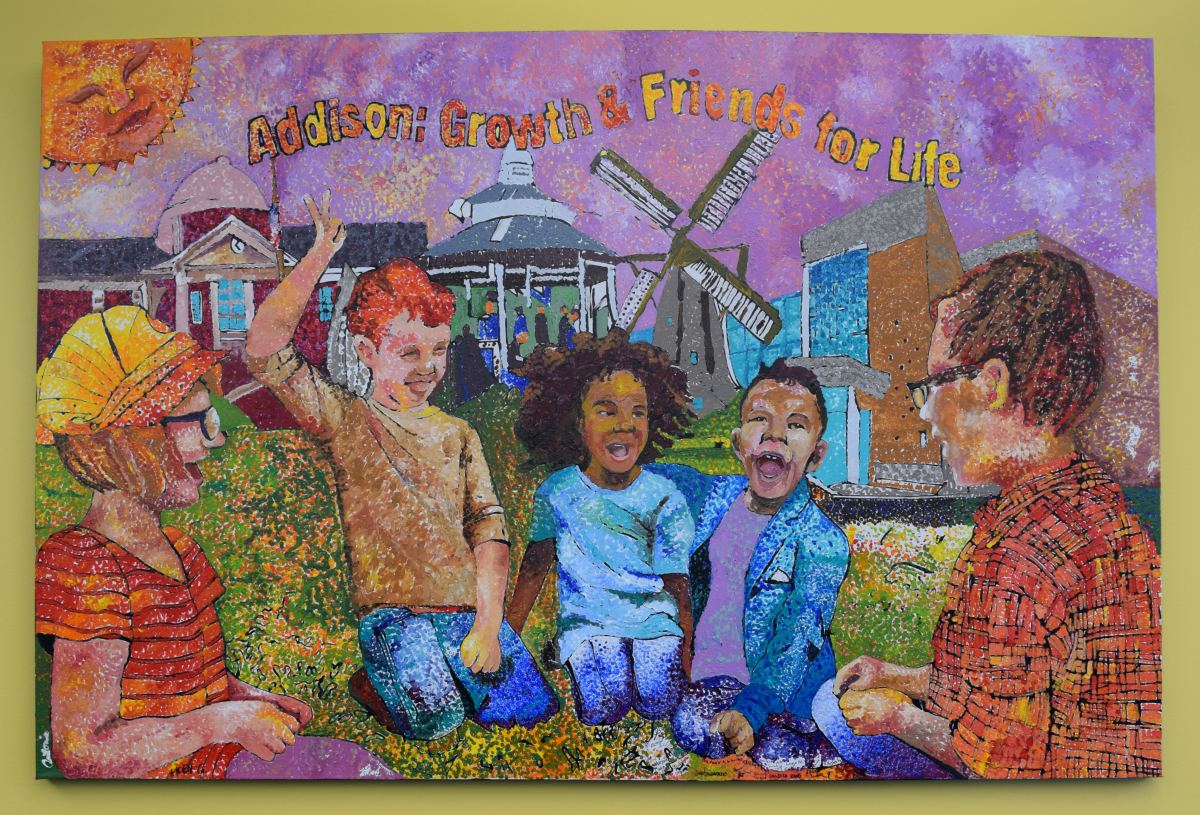 Community Mural. Mural portrays 5 children in front of the library.