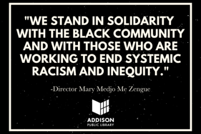 Visual Document: "We stand in solidarity with the Black community and with those who are working to end systemic racism and inequity." - Director Mary Medjo Me Zengue