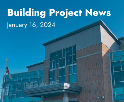 photo of addison public library exterior with overlay text "building project news january 16, 2024"