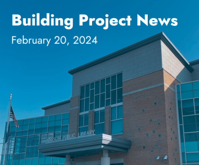 photo of addison public library exterior with overlay text "building project news february 20, 2024"