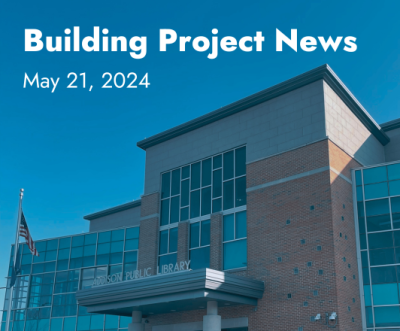 photo of addison public library exterior with overlay text "building project news may 21, 2024"