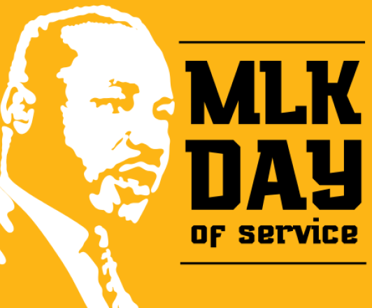 silhouette of martin luther king jr accompanied by text "MLK Day of Service"