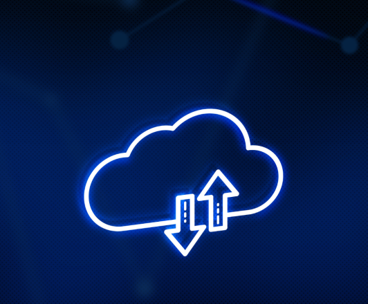 Illustration of neon cloud with an arrow pointing up and an arrow pointing down.