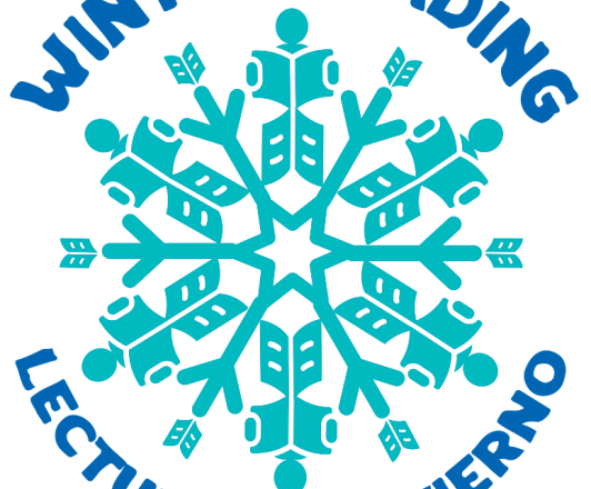 Winter Reading Logo. Snowflake with the words "Winter Reading. Lectura de Invierno."