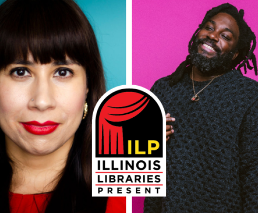 photo of authors erika sanchez and jason reynolds with the ILP logo featured between them