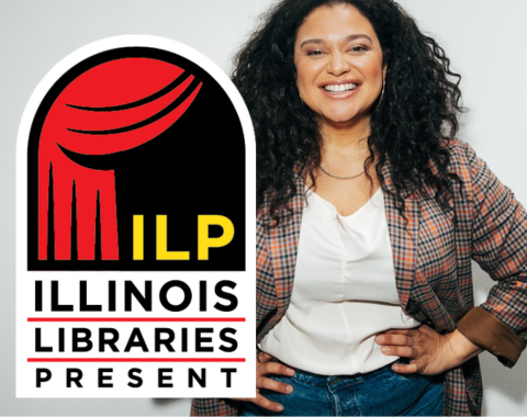 photo of michelle buteau with illinois libraries present logo