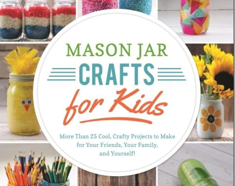 Mason Jar Crafts for Kids book cover, eight different crafts using mason jars