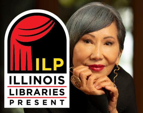 author photo of amy tan with the ILP logo